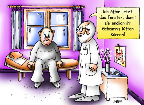 Cartoon: Geheimnis lüften (medium) by besscartoon tagged männer,psychologe,arzt,krankheit,geheimnis,fenster,lüften,bess,besscartoon