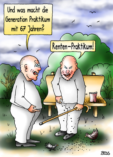 Cartoon: Generation Praktikum (medium) by besscartoon tagged generationjungaltrente,67,praktikum,praktikanten,arbeit,arbeitslos,geld,euro,rentner,bess,besscartoon