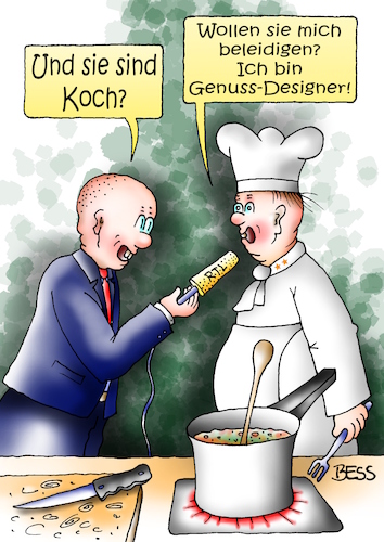 Cartoon: Genuss-Designer (medium) by besscartoon tagged mann,männer,koch,kochen,genuss,gastronomie,genussdesigner,designer,beleidigung,sternekoch,essen,bess,besscartoon