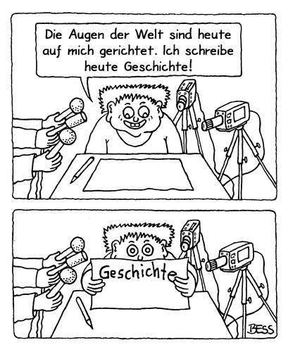 Cartoon: Geschichte schreiben (medium) by besscartoon tagged geschichte,schreiben,kind,augen,welt,sensation,sensationsjournalismus,bess,besscartoon