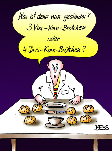 Cartoon: Gewissensfrage (medium) by besscartoon tagged essen,diät,vollkorn,gesundheit,ernährung,gewissen,brötchen,bess,besscartoon