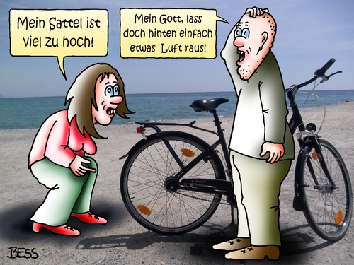 Cartoon: guter Rad ist teuer (medium) by besscartoon tagged mann,frau,paar,beziehung,fahrrad,sattel,luft,meer,bess,besscartoon