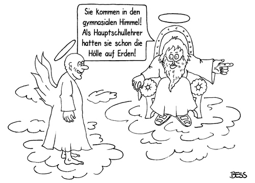 Cartoon: gymnasialer Himmel (medium) by besscartoon tagged gott,himmel,hölle,tod,petrus,engel,schuldienst,schuljahr,schule,schüler,pädagogik,gymnasium,hauptschule,realschule,werkrealschule,lernen,lehrer,schulmeister,pauker,bess,besscartoon