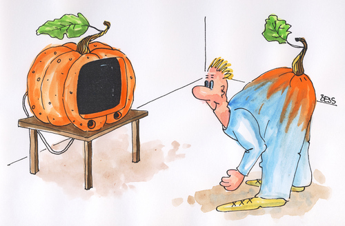 Cartoon: Halloween (medium) by besscartoon tagged halloween,horror,fernsehen,tv,kürbis,bess,besscartoon