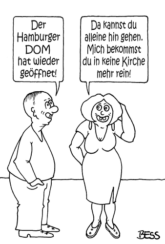 Cartoon: Hamburger DOM (medium) by besscartoon tagged hamburger,dom,kirche,volksfest,mann,frau,paar,liebe,ehe,alter,beziehung,bess,besscartoon