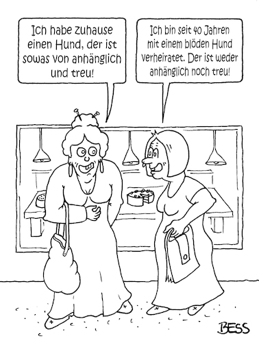 Cartoon: Haustiere (medium) by besscartoon tagged tiere,hund,hundeliebe,haustier,anhänglich,treu,blöder,mann,frau,paar,beziehung,ehe,bess,besscartoon