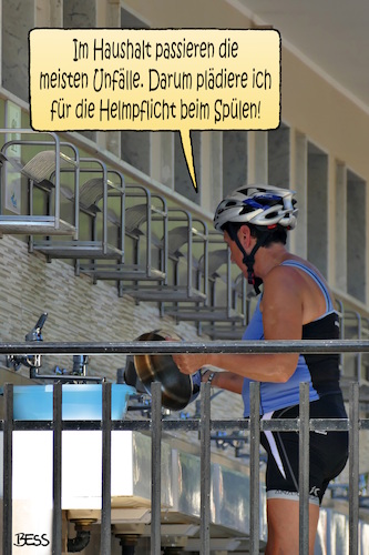 Cartoon: Helmpflicht (medium) by besscartoon tagged frau,spülen,haushalt,unfälle,gefahr,gefährlich,geschirr,helm,helmpflicht,bess,besscartoon