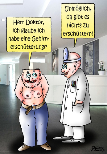 Cartoon: hirnlos (medium) by besscartoon tagged arzt,patient,doktor,gesund,hirnlos,gehirnerschütterung,krank,bess,besscartoon