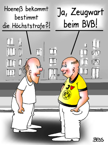 Cartoon: Höchststrafe (medium) by besscartoon tagged bvb,zeugwart,urteil,höchststrafe,borussia,dortmund,uli,hoeneß,fc,prozess,bayern,münchen,steuerflucht,fussball,steuer,cd,schweiz,geld,steuerhinterziehung,gericht,präsident,schwarzgeld,bess,besscartoon