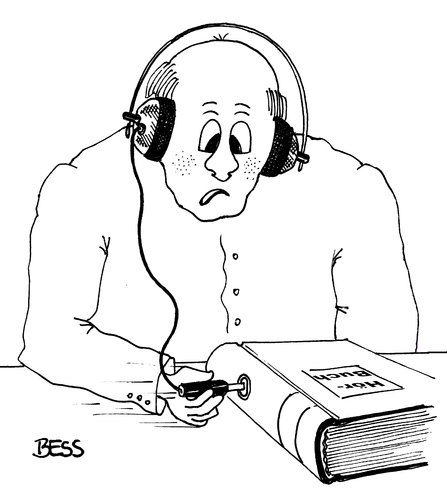 Cartoon: Hörbuch (medium) by besscartoon tagged mann,lesen,buch,bücher,hörbuch,kopfhörer,bess,besscartoon