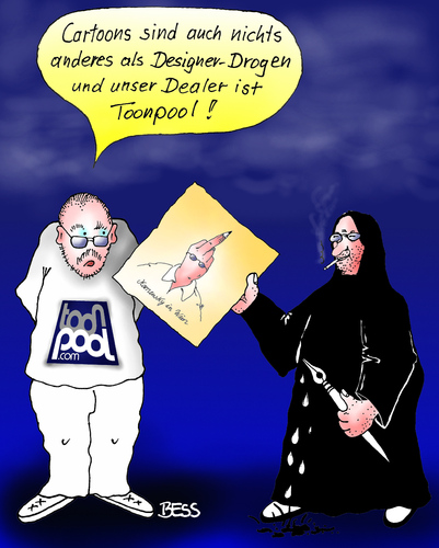 Cartoon: Hommage an die Kollegen (medium) by besscartoon tagged marian,kamensky,andreas,prüstel,cartoon,cartoonisten,designerdrogen,drogen,portrait,toonpool,dealer,stinkefinger,bess,besscartoon