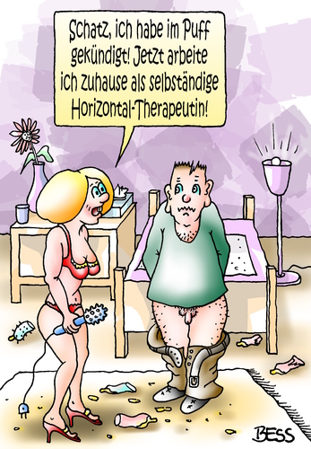 Cartoon: Horizontal-Therapeutin (medium) by besscartoon tagged mann,frau,beziehung,puff,prostitution,horizontal,therapeutin,ehe,paar,liebe,bess,besscartoon