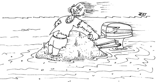 Cartoon: Ideen muss man haben (medium) by besscartoon tagged meer,insel,schiffbruch,außenbordmotor,einsamkeit,bess,besscartoon