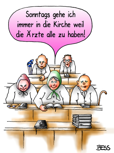 Cartoon: Immer wieder sonntags... (medium) by besscartoon tagged kirche,religion,katholisch,evangelisch,arzt,doktor,alter,sonntag,langeweile,bess,besscartoon