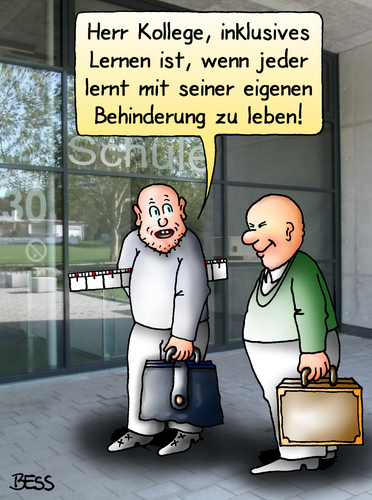 Cartoon: Inklusives Lernen (medium) by besscartoon tagged behinderung,inklusion,schule,lernen,unterricht,lehrer,schüler,pädagogik,erziehung,hauptschule,realschule,gemeinschaftsschule,werkrealschule,gymnasium,pauker,bess,besscartoon