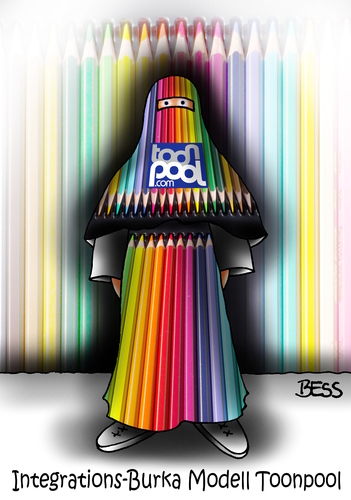 Cartoon: Integrations-Burka (medium) by besscartoon tagged toonpool,frau,burka,islam,integration,flüchtlinge,religion,bess,besscartoon