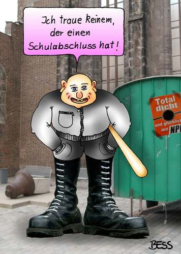 Cartoon: Intelligenz-Bolzen (medium) by besscartoon tagged npd,springerstiefel,vertrauen,schulabschluss,intelligenz,verbot,partei,neonazi,rechtsextremismus,bess,besscartoon