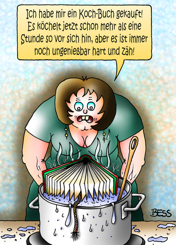 Cartoon: Intelligenzbolzen (medium) by besscartoon tagged kochen,kochboch,frau,topf,buch,kochtopf,essen,bess,besscartoon