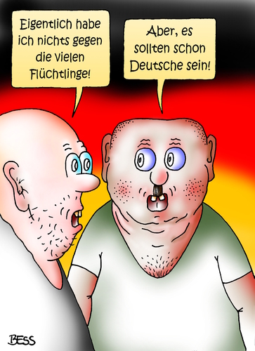 Cartoon: Jawull (medium) by besscartoon tagged asyl,flüchtlinge,syrien,deutsch,deutschland,vorurteile,braun,neonazis,bess,besscartoon
