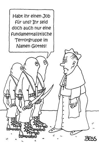 Cartoon: Jobsuche (medium) by besscartoon tagged kirche,religion,vatikan,katholisch,is,gewalt,terrorismus,job,arbeiten,fundamentalismus,terror,gottes,namen,bess,besscartoon