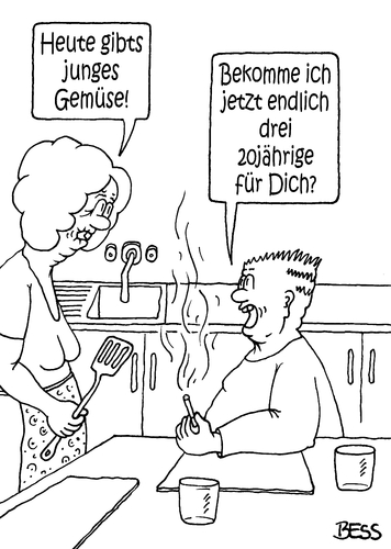 Cartoon: junges Gemüse (medium) by besscartoon tagged mann,frau,paar,liebe,ehe,junges,gemüse,alter,beziehung,bess,besscartoon