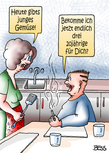 Cartoon: junges Gemüse (medium) by besscartoon tagged mann,frau,paar,liebe,ehe,junges,gemüse,alter,beziehung,bess,besscartoon