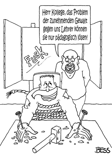 Cartoon: Kapitulation (medium) by besscartoon tagged schule,pädagogik,lehrer,gewalt,konflikt,pauker,schüler,hauptschule,realschule,gymnasium,bess,besscartoon