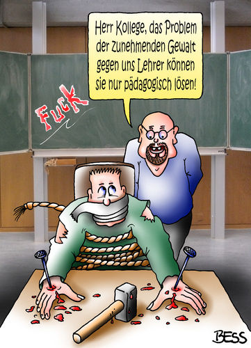 Cartoon: Kapitulation (medium) by besscartoon tagged schule,pädagogik,lehrer,gewalt,konflikt,pauker,schüler,hauptschule,realschule,gymnasium,bess,besscartoon