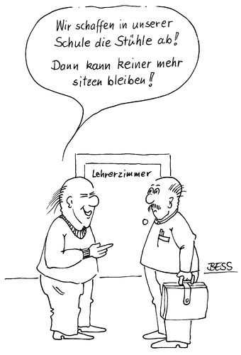 Cartoon: kein Sitzenbleiben mehr (medium) by besscartoon tagged schule,lehrer,männer,lehrerzimmer,zeugnisse,bess,besscartoon