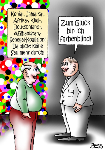 Cartoon: Koalitionen (medium) by besscartoon tagged männer,kenia,jamaika,afrika,kiwi,deutschland,afghanistan,koalition,senegal,politik,farbenblind,bess,besscartoon