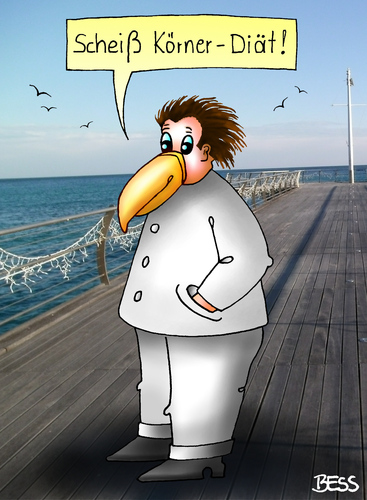 Cartoon: Körner-Diät (medium) by besscartoon tagged essen,trinken,fressen,dick,fett,pfunde,gewicht,diät,fasten,körner,schnabel,abnehmen,übergewicht,meer,scheiß,vogel,bess,besscartoon