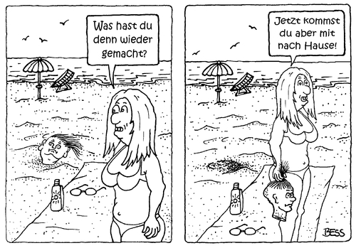 Cartoon: körperlos (medium) by besscartoon tagged mann,frau,paar,beziehung,strand,urlaub,sand,sommer,meer,sonne,bess,besscartoon