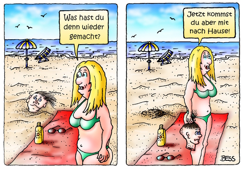 Cartoon: körperlos (medium) by besscartoon tagged mann,frau,paar,beziehung,strand,urlaub,sand,sommer,meer,sonne,bess,besscartoon