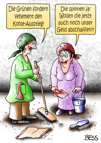 Cartoon: Kohle-Ausstieg (medium) by besscartoon tagged frau,putzfrau,grüne,politik,wahlkampf,innenpolitik,kohle,kohleausstieg,energie,energiepolitik,rohstoffe,geld,finanzen,euro,bess,besscartoon