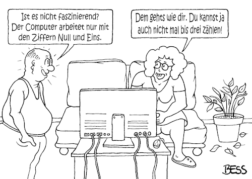 Cartoon: Kompliment (medium) by besscartoon tagged digitalisierung,computer,eins,null,zählen,technik,internet,paar,beziehung,ehe,bess,besscartoon