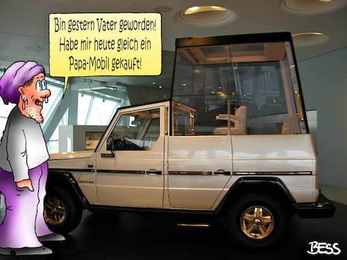 Cartoon: konsequent (medium) by besscartoon tagged vater,papa,papamobil,auto,daimler,mercedes,benz,papst,bess,besscartoon