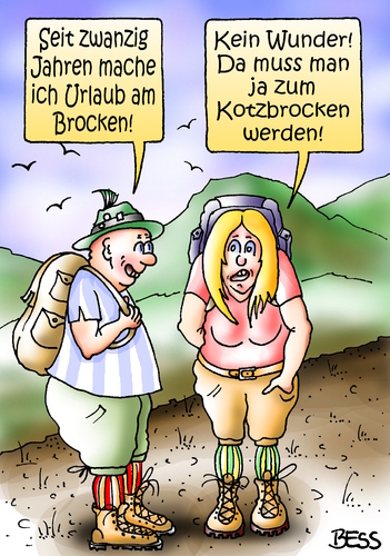 Cartoon: Kotz-Brocken (medium) by besscartoon tagged mann,frau,urlaub,ferien,wandern,beziehung,paar,brocken,kotzbrocken,bess,besscartoon