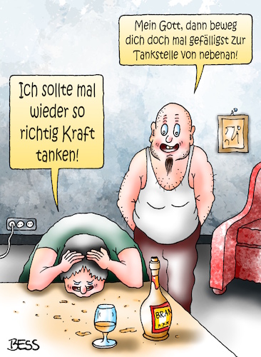 Cartoon: Kraft tanken (medium) by besscartoon tagged paar,beziehung,ehe,kraft,tanken,tankstelle,ehekrach,mann,frau,meckern,bess,besscartoon