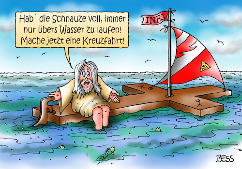 Cartoon: Kreuzfahrt (medium) by besscartoon tagged christentum,religion,kirche,katholisch,evangelisch,jesus,kreuz,inri,kreuzfahrt,meer,see,schiff,segeln,bess,besscartoon