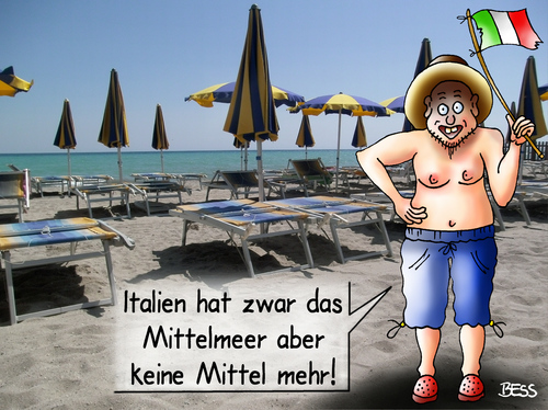 Cartoon: Krise (medium) by besscartoon tagged italien,mittelmeer,krise,geld,strand,tourismus,meer,armut,bess,besscartoon