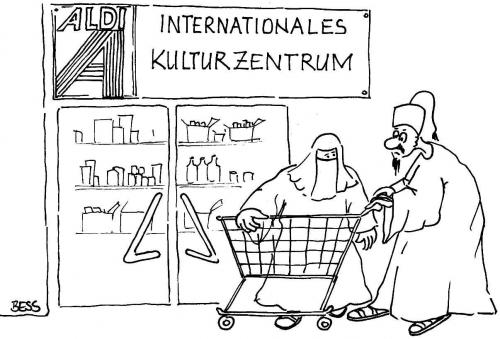 Cartoon: Kulturzentrum (medium) by besscartoon tagged supermarkt,kulturzentrum,einkauf,islam,bess,besscartoon