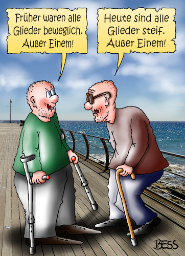 Cartoon: Lauf der Zeit (medium) by besscartoon tagged männer,früher,heute,glied,glieder,steif,sexualität,beweglich,krank,unbeweglich,bess,besscartoon