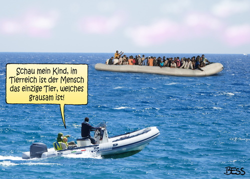 Cartoon: Lehrstunde (medium) by besscartoon tagged familie,tierreich,grausam,tier,grausamkeit,urlaub,ferien,italien,meer,sonne,schlauchboot,asyl,refugees,welcome,willkommen,flüchtlinge,flüchtlingsdrama,afrika,nordafrika,deutschland,politik,bess,besscartoon