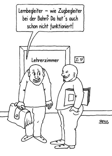 Cartoon: Lernbegleiter (medium) by besscartoon tagged schule,pädagogik,erziehung,lernen,lehrer,pauker,schüler,realschule,hauptschule,werkrealschule,gemeinschaftsschule,gymnasium,lernbegleiter,zugbegleiter,bahn,bess,besscartoon