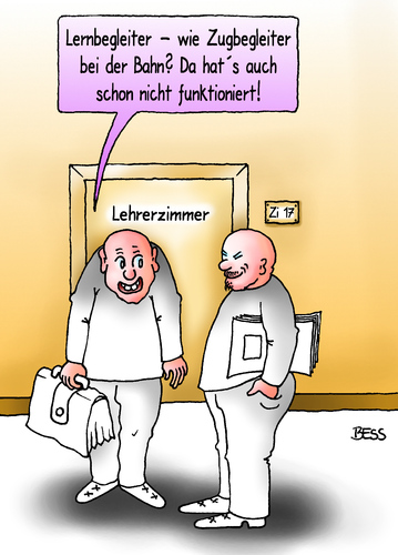 Cartoon: Lernbegleiter (medium) by besscartoon tagged schule,pädagogik,erziehung,lernen,lehrer,pauker,schüler,realschule,hauptschule,werkrealschule,gemeinschaftsschule,gymnasium,lernbegleiter,zugbegleiter,bahn,bess,besscartoon