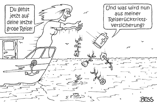 Cartoon: letzte Reise (medium) by besscartoon tagged tod,sterben,beziehung,paar,bestattung,seebestattung,urne,letzte,große,reise,reiserücktrittsversicherung,versicherung,meer,bess,besscartoon