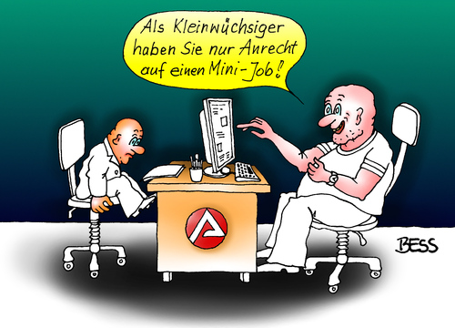 Cartoon: Logik der Arbeitsagentur (medium) by besscartoon tagged kleinwüchsig,arbeit,arbeitslos,arge,arbeitsagentur,mini,job,behinderung,behinderte,arbeitsvermittlung,bess,besscartoon