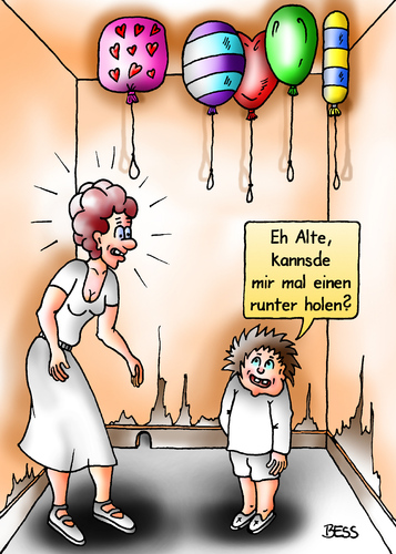 Cartoon: man kann ja mal fragen (medium) by besscartoon tagged frau,kind,runter,holen,ballon,luftballon,alte,bess,besscartoon