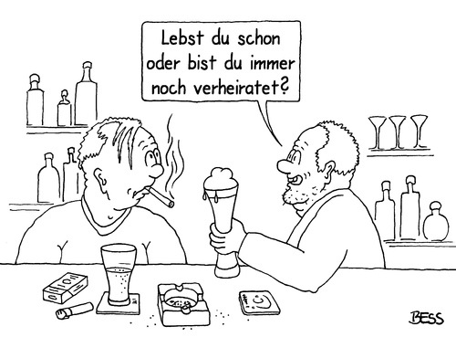 Cartoon: man kann ja mal fragen (medium) by besscartoon tagged männer,leben,ehe,verheiratet,scheidung,freiheit,trinken,rauchen,zigaretten,alkohol,kneipe,bess,besscartoon