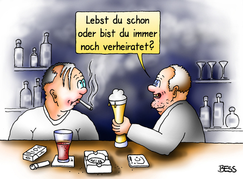 Cartoon: man kann ja mal fragen (medium) by besscartoon tagged männer,leben,ehe,verheiratet,scheidung,freiheit,trinken,rauchen,zigaretten,alkohol,kneipe,bess,besscartoon